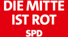 Weiß auf rot steht: "DIE MITTE IST ROT" Darunter weiß auf rot: "SPD"